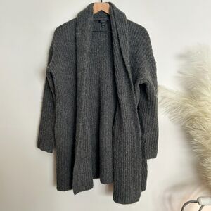 J. Crew Oversized Chunky Knit Ribbed Shawl Open Cardigan / Jacket Carbon
